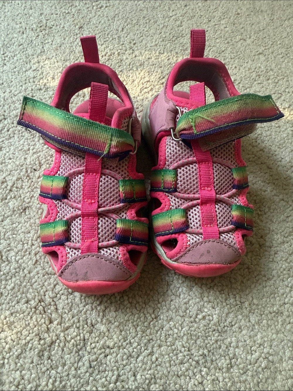 Toddler girl Pink Closed-Toe Sandals with Rainbow Accents